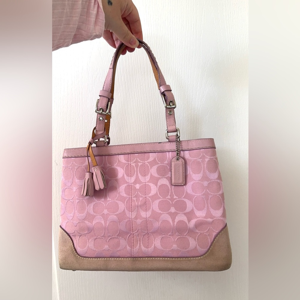 Coach Pink Signature Canvas Shoulder Tote